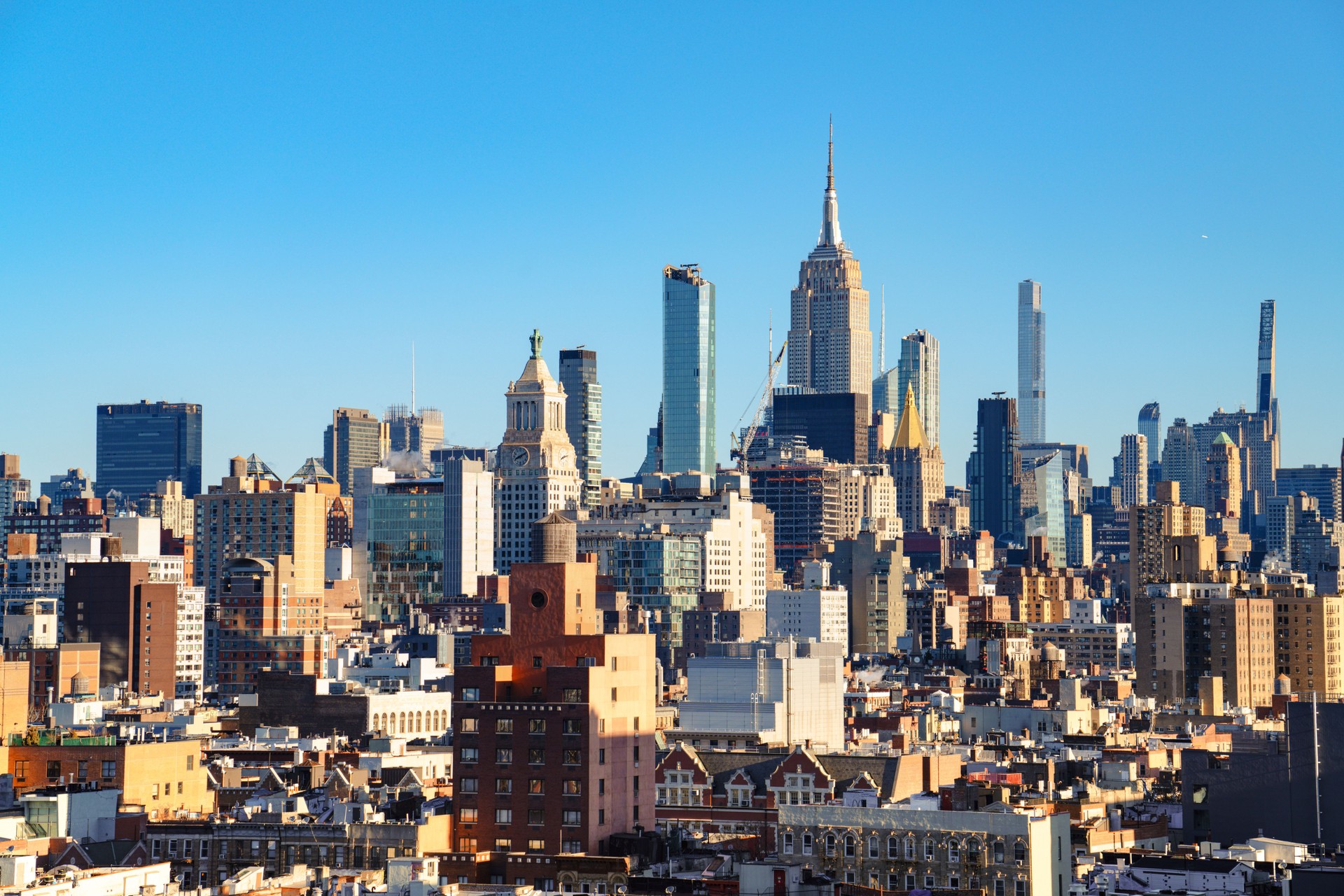 Aerial view of Midtown Manhattan skyline with Empire state building New York City USA