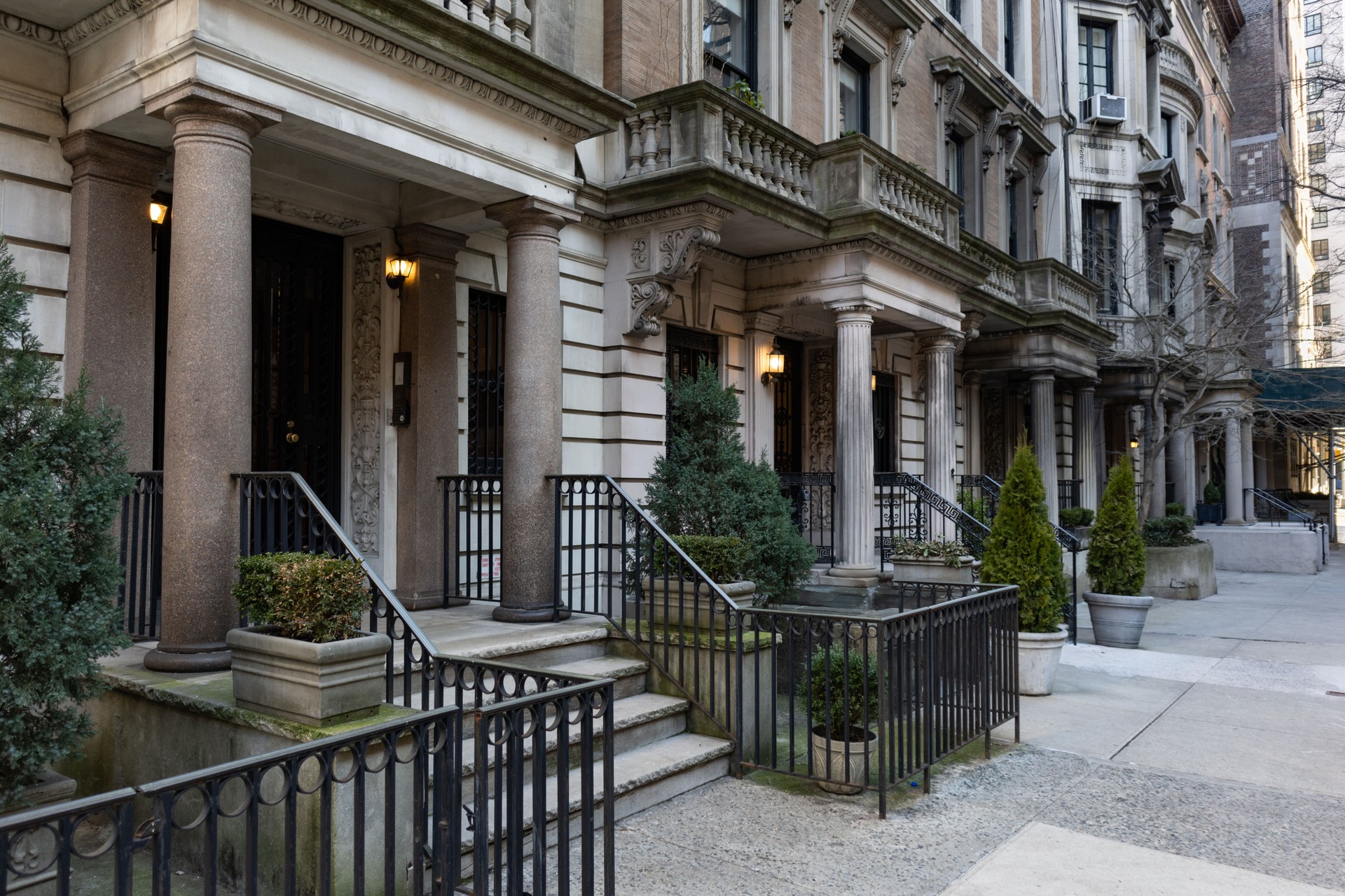 Row of the Entrances to Beautiful Old Residential Buildings on the Upper East Side of New York City